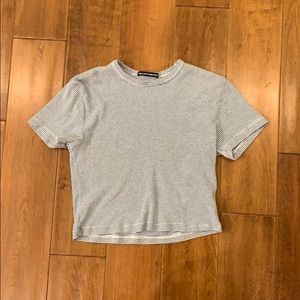 blue and white striped crop top